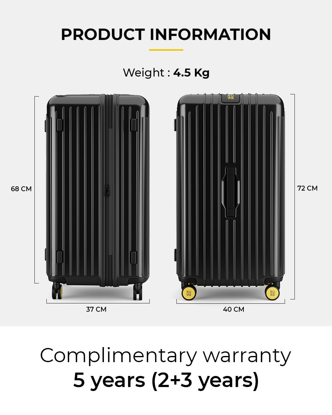 61mqqjhjjjl. sl1350 EUME Trunk Check in Trolley Bags for Travel Medium Size | 66cm to 74cm Expandable Trolley Bag | Polycarbonate 8 Silentrun Spinner Wheels Suitcase | Premium Trolley Bags for Travel (Charcoal Black)