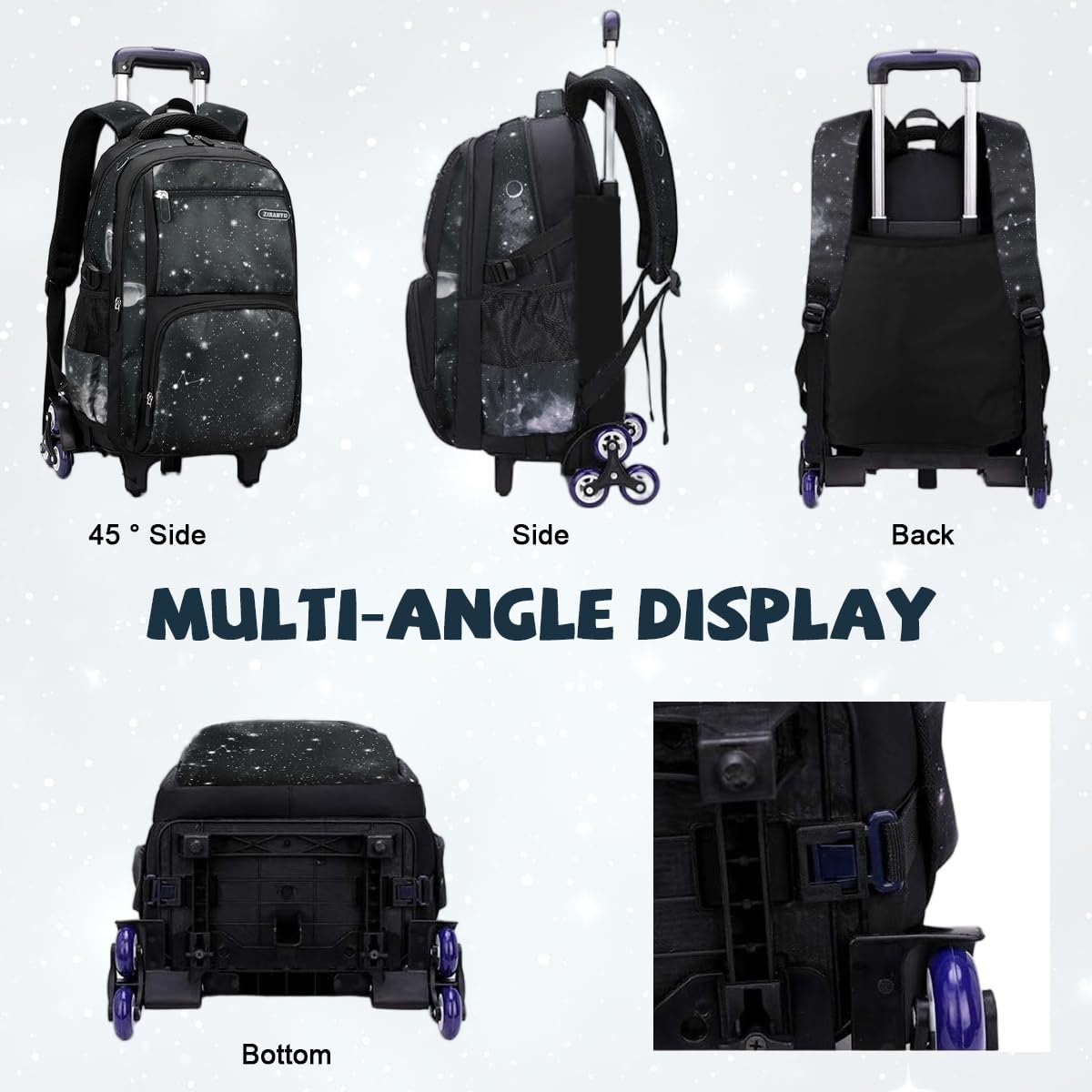 61xgicm4vql. sl1200 PALAY® Trolley School Bag Black Starry Sky 6-Wheel Backpack with Detachable Trolley Outdoor Large Capacity Nylon Trolly Backpack Multi-Compartments Waterproof School Bag with Wheels
