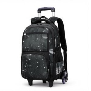 PALAY® Trolley School Bag Black Starry Sky 6-Wheel Backpack with Detachable Trolley Outdoor Large Capacity Nylon Trolly Backpack Multi-Compartments Waterproof School Bag with Wheels