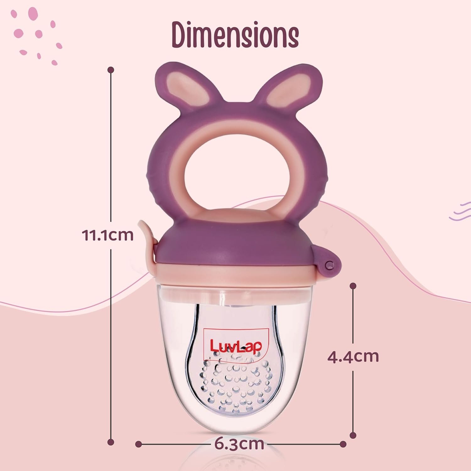 71 fclvu7l. sl1500 LuvLap Silicone Food/Fruit Nibbler with Extra Mesh, Soft Pacifier/Feeder, Teether for Baby, Infant, Bunny Violet & Pink