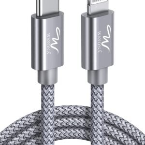 Wayona Type C To Lightning MFI Certified 20W Fast Charging Nylon Braided USB CableC Cable For iPhone 14,14 Pro,14 Pro Max, iPhone 13 Series,12,12 Pro,11,11 Pro Max iPhone 12 Mini, X, 8 (2M, Grey)
