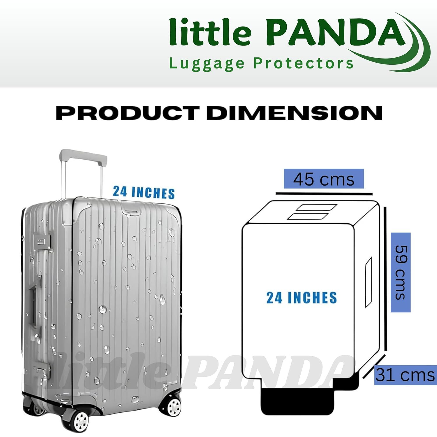 712axnoevgl. sl1500 little PANDA 24 inch Trolley Bag Cover Medium Suitcase Cover Transparent Waterproof Dustproof Zippered Clear PVC Luggage Covers (Fits Only on Fiber Plastic Trolley Bag) (Medium (24 inch))