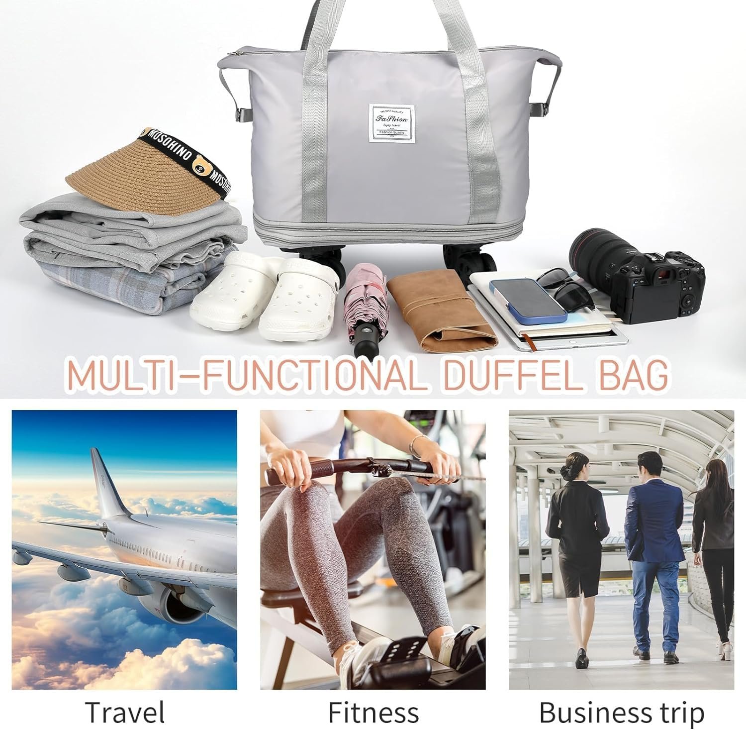 713tbszgrol. sl1500 Foldable Travel Duffel Bag with Wheels | Lightweight Trolley Hand Luggage Bag with Large Capacity & Shoulder Straps | Portable Weekend & Shopping Bag (Multicolour)