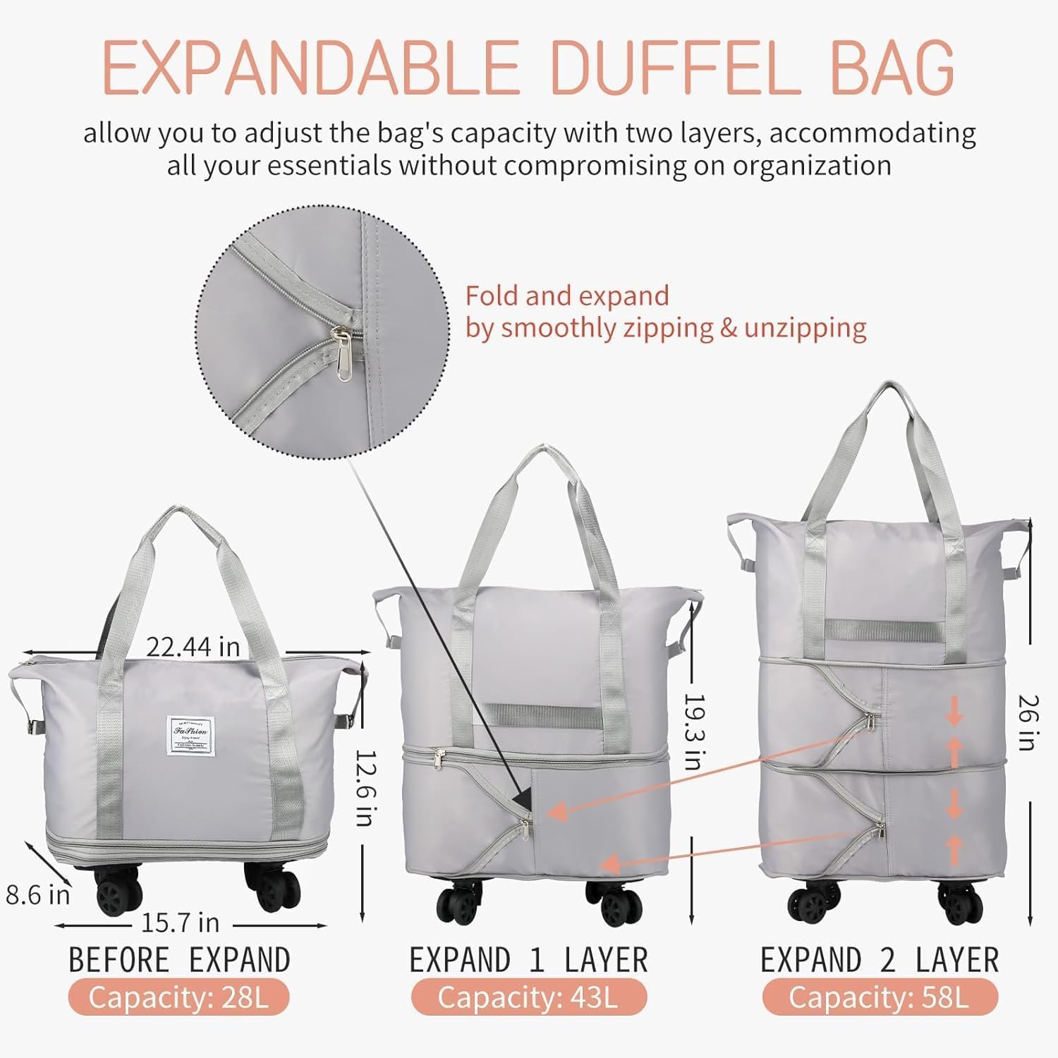 714jtbbftwl. sl1500 Foldable Travel Duffel Bag with Wheels | Lightweight Trolley Hand Luggage Bag with Large Capacity & Shoulder Straps | Portable Weekend & Shopping Bag (Multicolour)