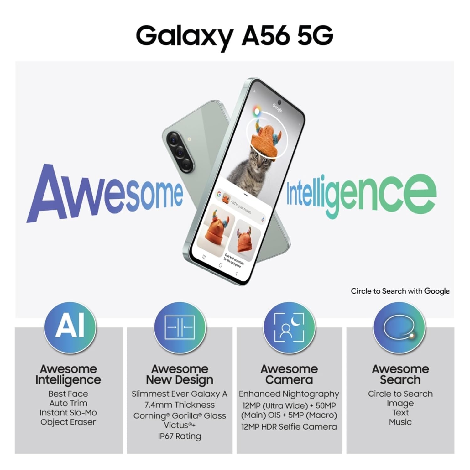 7166ephiodl. sl1500 1779403964 6935 Samsung Galaxy A56 5G (Awesome Olive, 8GB, 128GB) | Awesome Intelligence: Circle to Search, Intelligent Editing | Awesome 6 OS & 6 Years Security Updates | IP67
