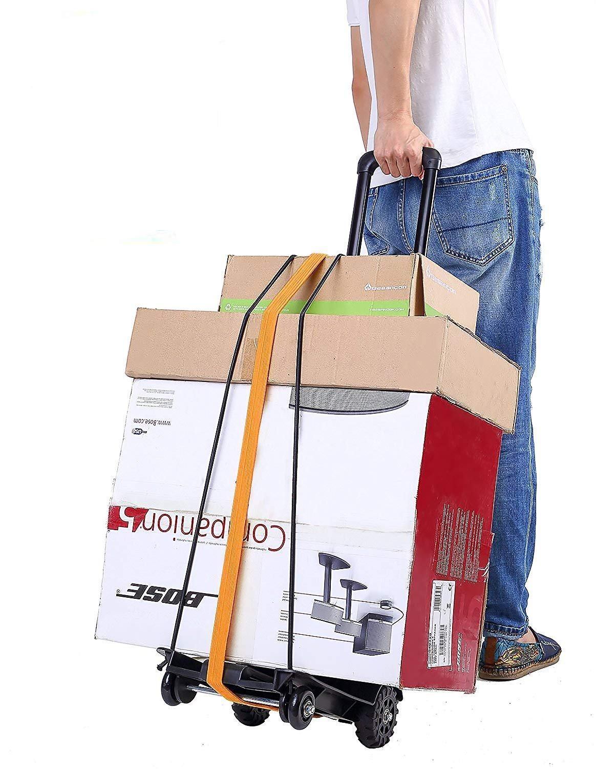 71728lnmpil. sl1500 Stainless Steel, Plastic Portable Platform Hand Trolley, Heavy Duty 2 Wheel Solid Construction Utility Cart Compact and Light Weight with 35kg Loading (Black).