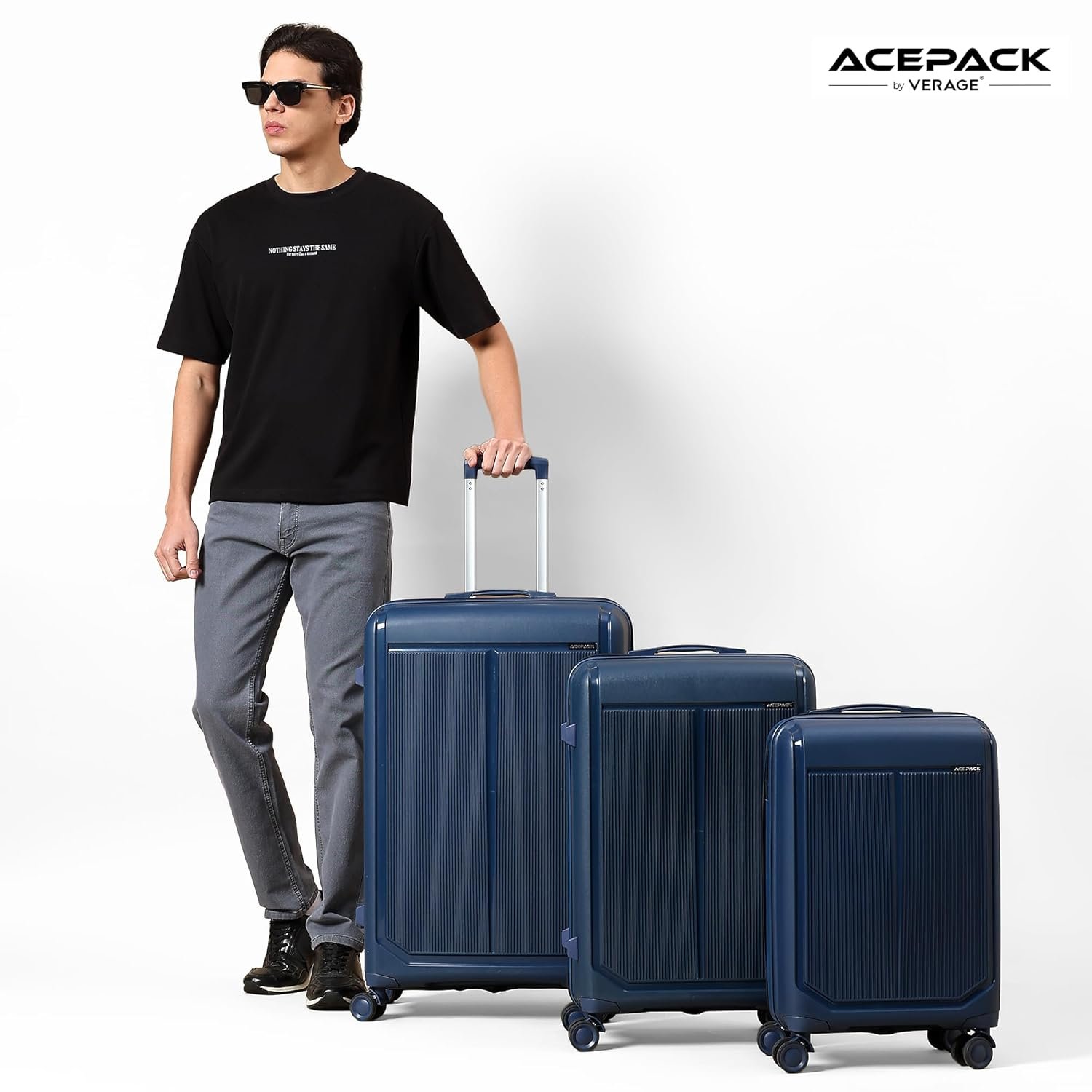 71btzhq94bl. sl1500 Megatron 6-Piece Family Set – 3 Duffle Bags + 3 Trolley Suitcases, Unbreakable Polypropylene Luggage, 8 Spinner Wheels, Built-in Number Lock, 3-Year Warranty (Set of 6 with Duffels, Navy)
