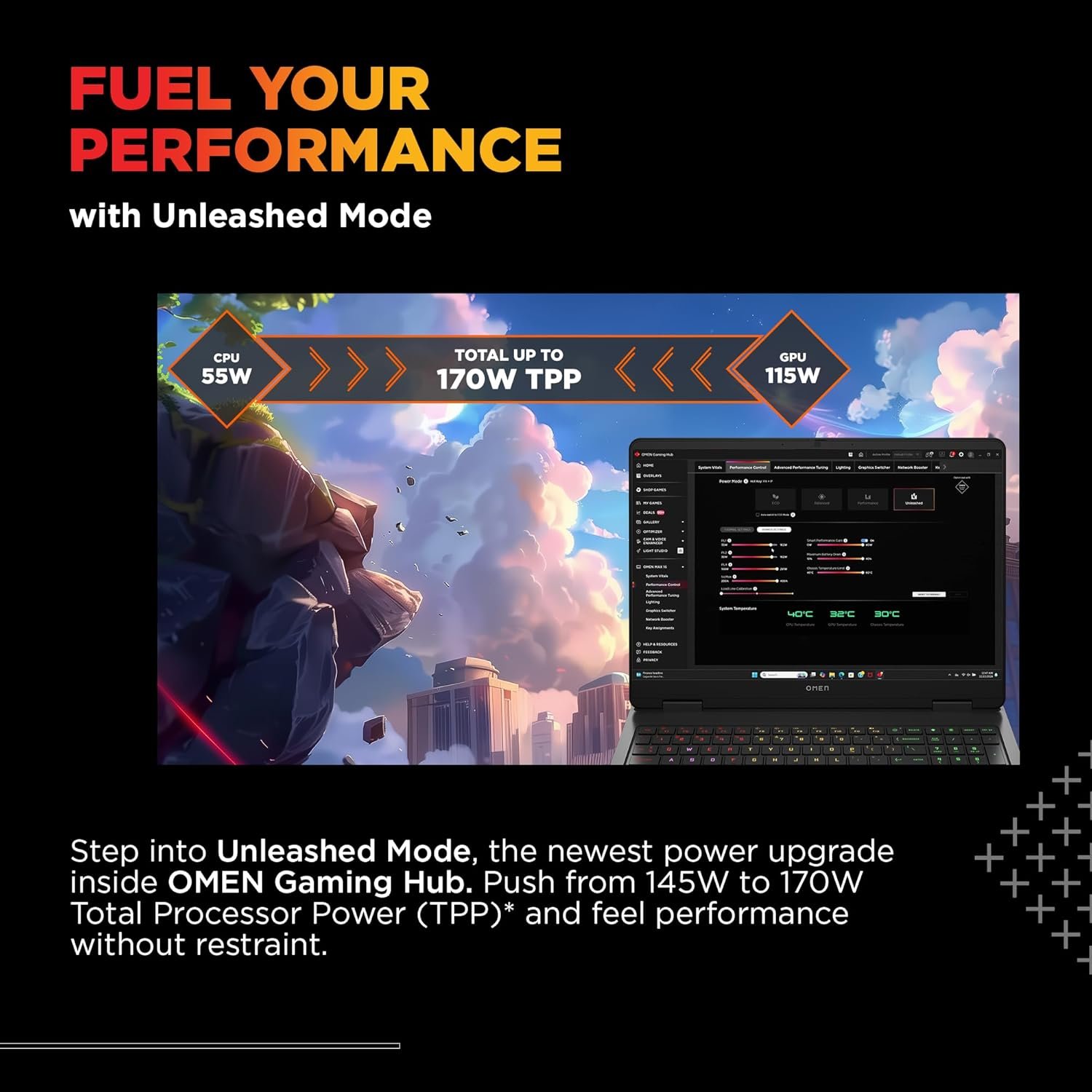 71ffndl pcl. sl1500 HP Omen, Intel Core Ultra 9 285H, 8GB RTX 5070, 32GB DDR5, 1TB SSD, 165Hz, 2k WUXGA, 3ms, 400 nits, 16/40.6cm, Win11, M365* Office24, Black, 2.42kg, an0012TX, Unleashed Mode, RGB, AI Gaming Laptop