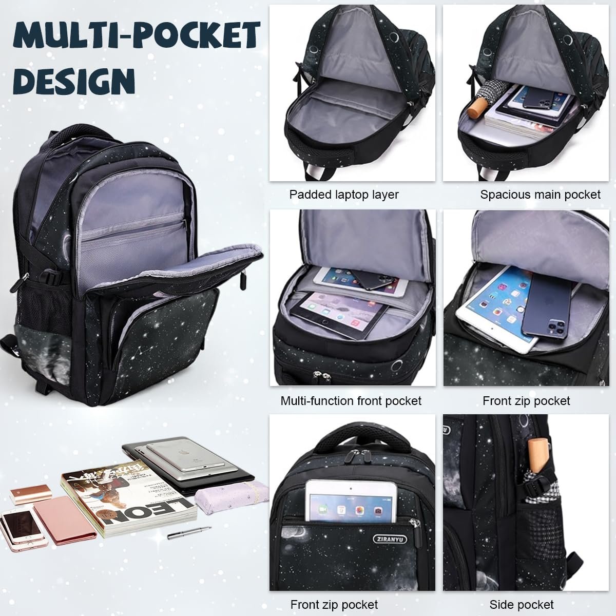 71jlh feisl. sl1200 PALAY® Trolley School Bag Black Starry Sky 6-Wheel Backpack with Detachable Trolley Outdoor Large Capacity Nylon Trolly Backpack Multi-Compartments Waterproof School Bag with Wheels
