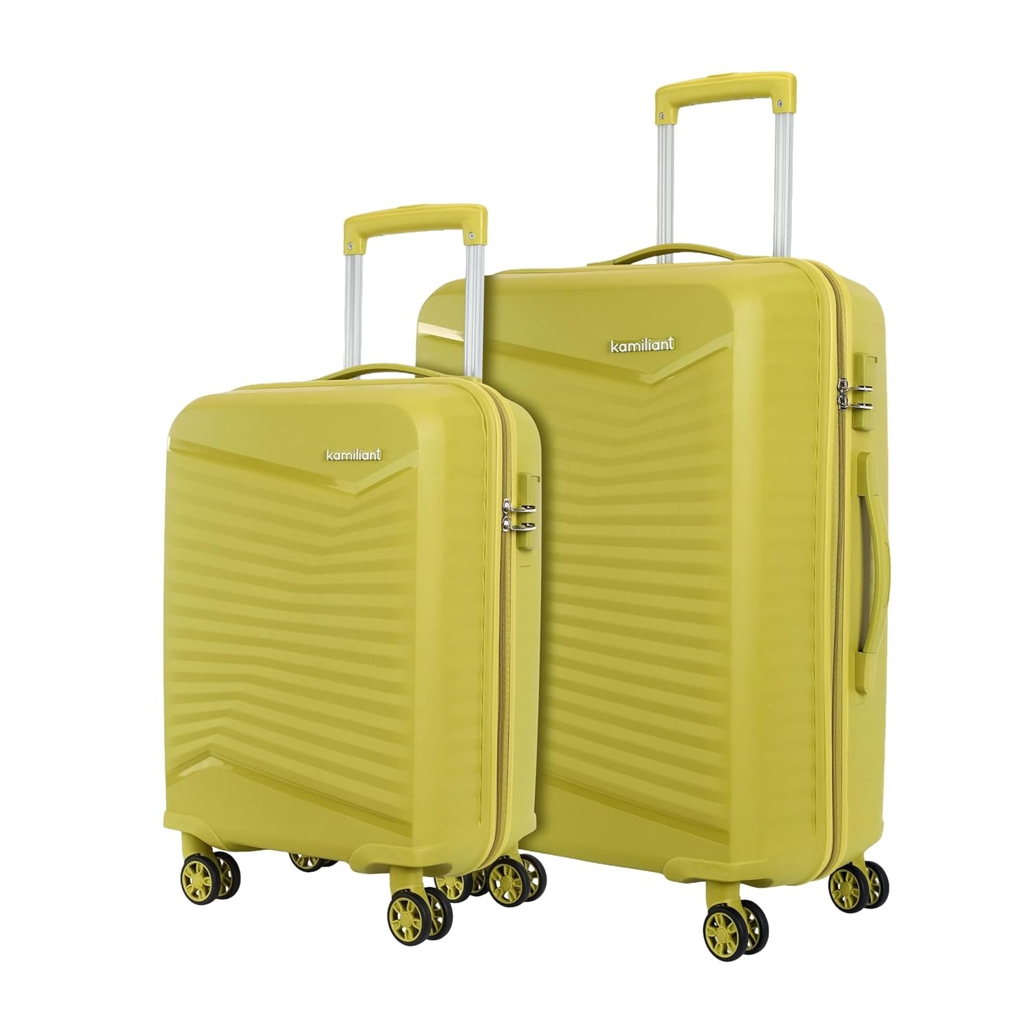 Kamiliant by American Tourister Rock-Lite 66L Hard Sided Trolley Bag for Men & Women with 3 Digit Combination Lock, Set of 2pc (Small & Medium) - Cress Green Kamiliant by American Tourister Rock-Lite 66L Hard Sided Trolley Bag for Men & Women with 3 Digit Combination Lock, Set of 2pc (Small & Medium) - Cress Green
