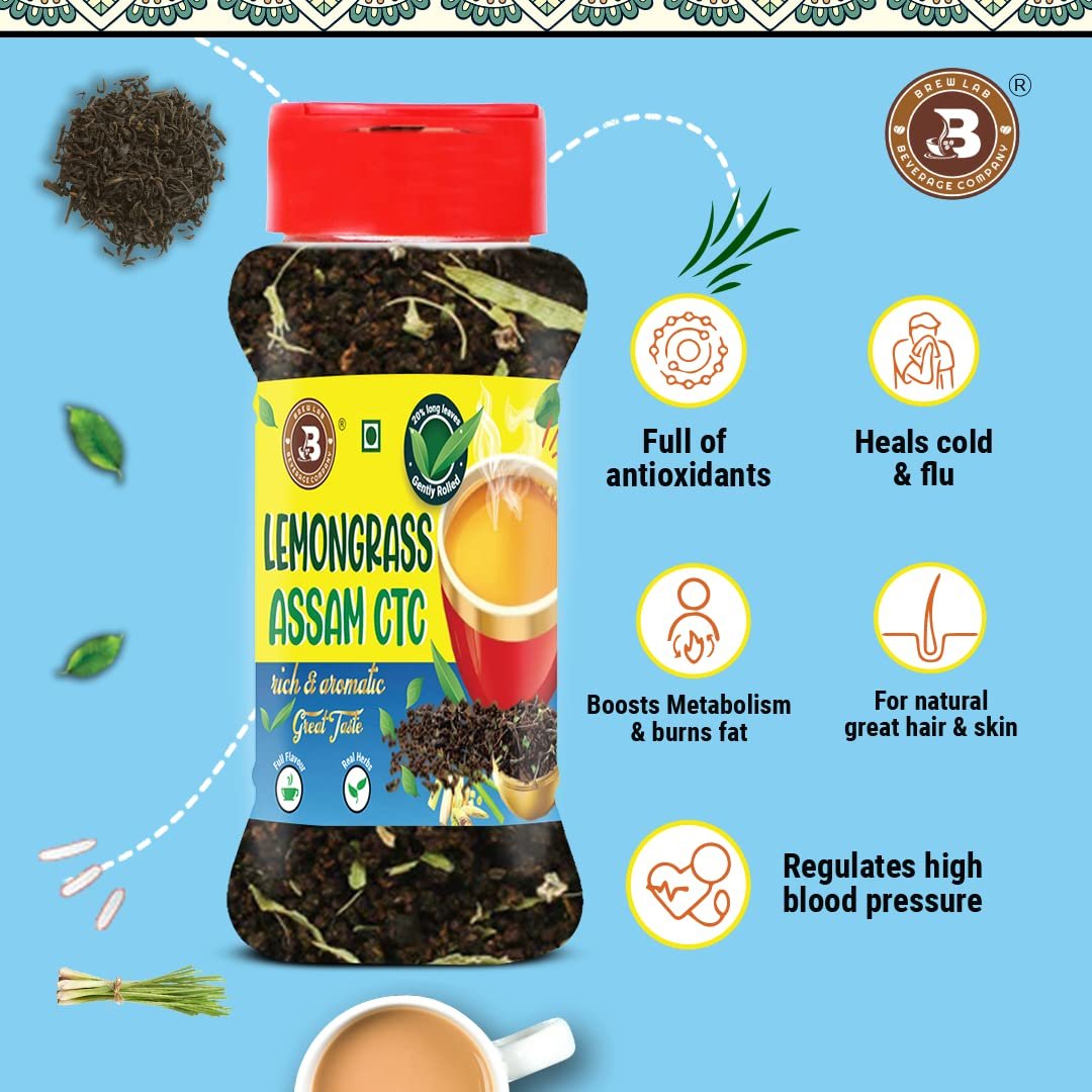 71r017f0cll. sl1080 Brew Lab Lemon Grass Assam CTC | Rich & Aromatic Great Tate Goodness of Lemon Grass Lemon Grass Herbal Tea Plastic Bottle (100 g)