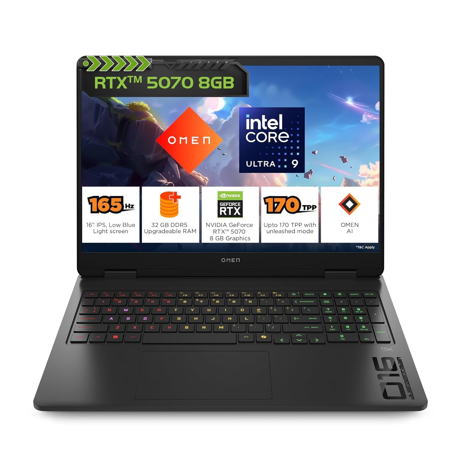 HP Omen, Intel Core Ultra 9 285H, 8GB RTX 5070, 32GB DDR5, 1TB SSD, 165Hz, 2k WUXGA, 3ms, 400 nits, 16''/40.6cm, Win11, M365* Office24, Black, 2.42kg, an0012TX, Unleashed Mode, RGB, AI Gaming Laptop HP Omen, Intel Core Ultra 9 285H, 8GB RTX 5070, 32GB DDR5, 1TB SSD, 165Hz, 2k WUXGA, 3ms, 400 nits, 16''/40.6cm, Win11, M365* Office24, Black, 2.42kg, an0012TX, Unleashed Mode, RGB, AI Gaming Laptop