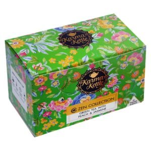 Karma Kettle Zen Collection Green with Peach and Jasmine, 20 Pyramid Tea Bags - Natural Detox | Aromatherapy |Healthy Skin | Metabolism Booster