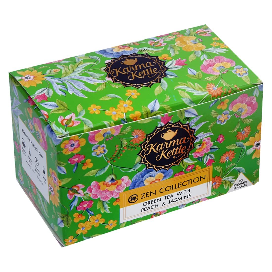 Karma Kettle Zen Collection Green with Peach and Jasmine, 20 Pyramid Tea Bags - Natural Detox | Aromatherapy |Healthy Skin | Metabolism Booster Karma Kettle Zen Collection Green with Peach and Jasmine, 20 Pyramid Tea Bags - Natural Detox | Aromatherapy |Healthy Skin | Metabolism Booster