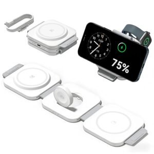 3 in 1 Charging Station for Apple Multiple Devices, Foldable Magnetic Fast Wireless Charger Dock, Travel Charging Pad for iPhone 17 16 15 14 13 12 Pro Max Plus Apple Watch Series & AirPods 4/3/2/Pro