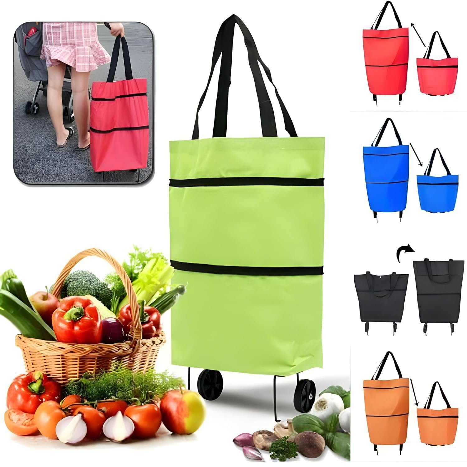 71vn4wlmshl. sl1500 Folding Trolly Gab Trolley Luggage Bags Traveling Vegetable Grocery Clothing Bag with Light Weight and Medium Size with Wheels Women
