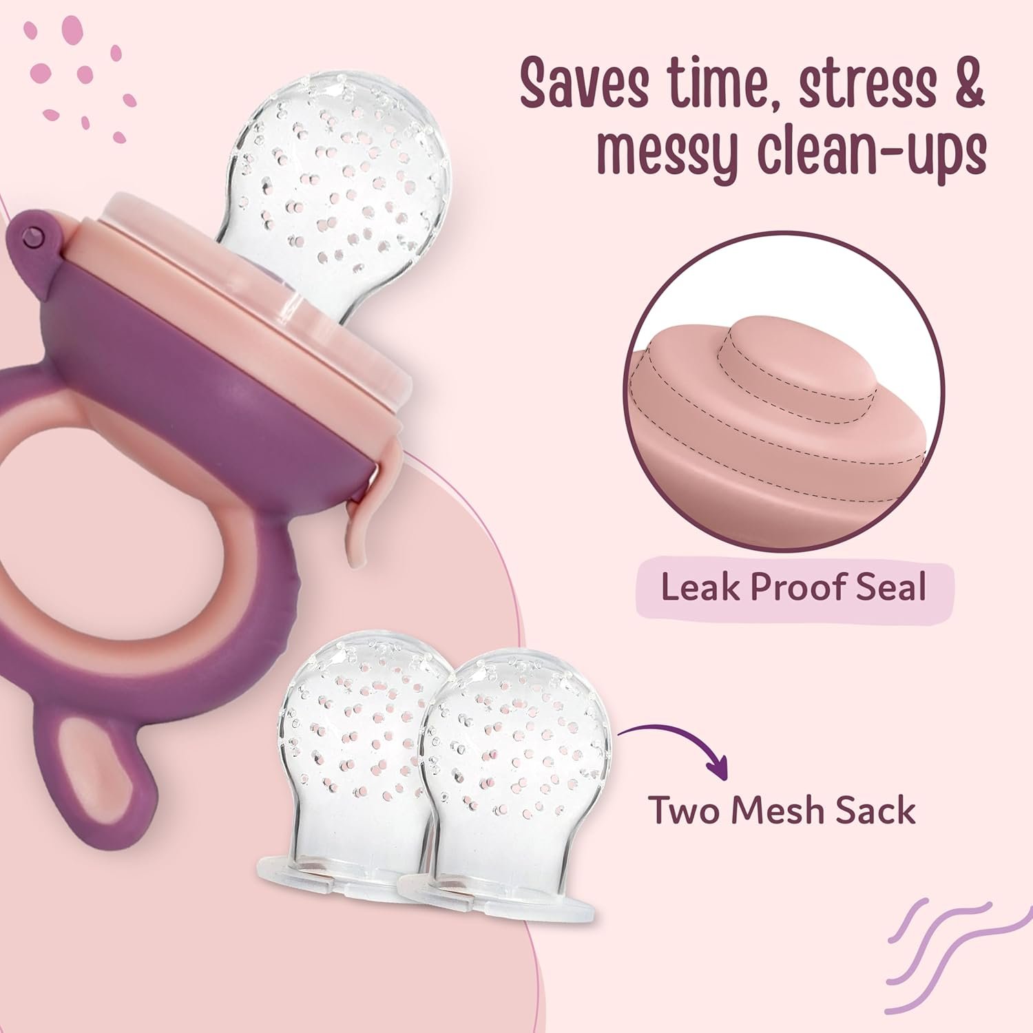 71y9ahyfa2l. sl1500 LuvLap Silicone Food/Fruit Nibbler with Extra Mesh, Soft Pacifier/Feeder, Teether for Baby, Infant, Bunny Violet & Pink