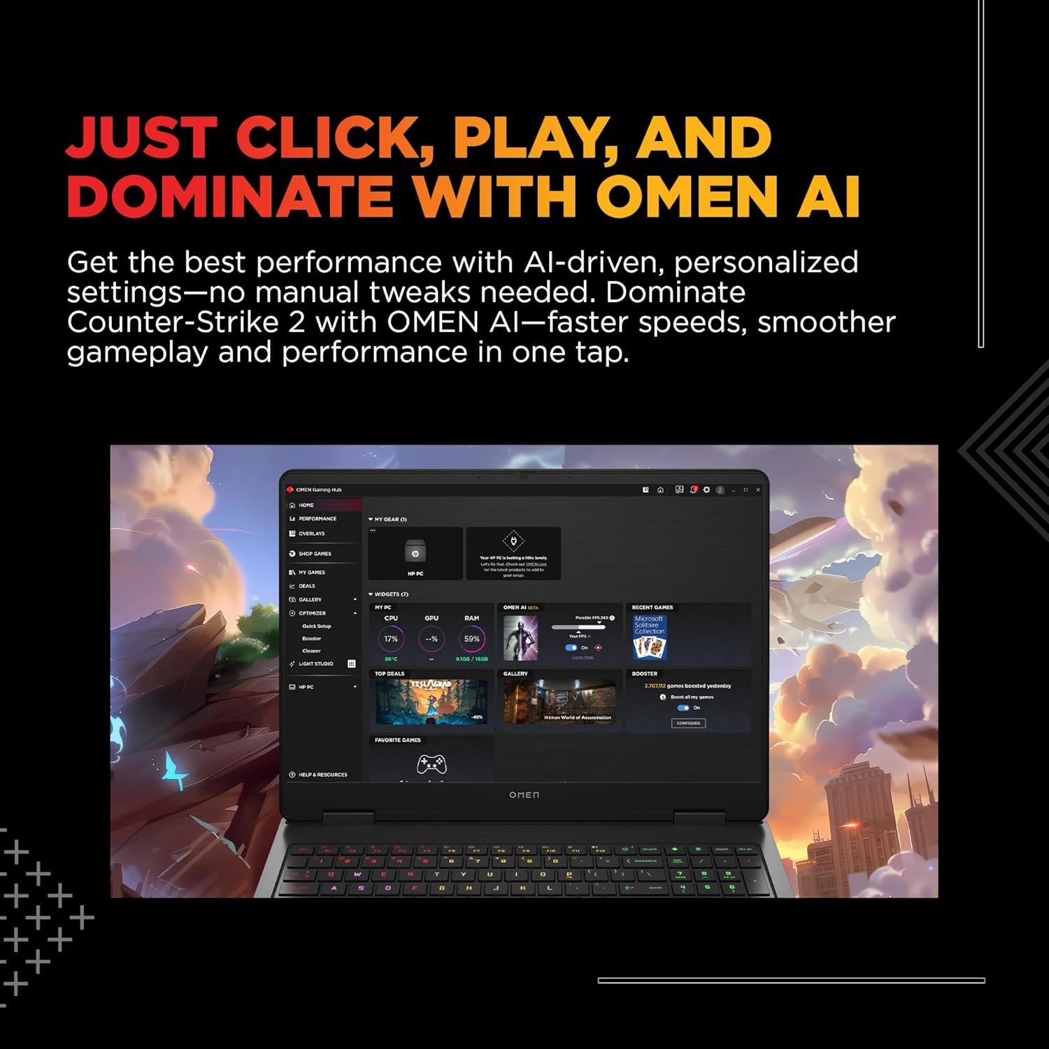 71ytq258ixl. sl1500 HP Omen, Intel Core Ultra 9 285H, 8GB RTX 5070, 32GB DDR5, 1TB SSD, 165Hz, 2k WUXGA, 3ms, 400 nits, 16/40.6cm, Win11, M365* Office24, Black, 2.42kg, an0012TX, Unleashed Mode, RGB, AI Gaming Laptop