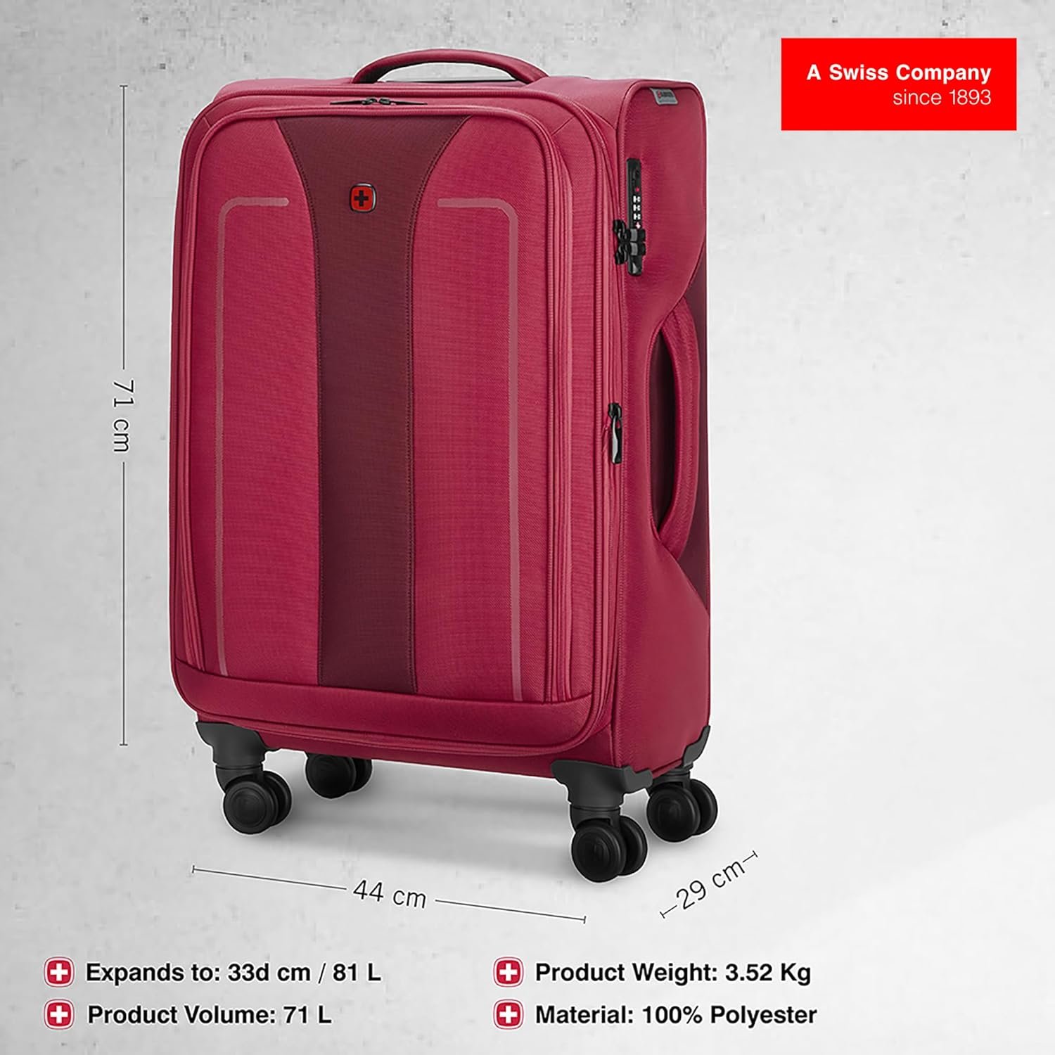 71zgvnko0l. sl1500 WENGER, Fantic Medium Softside Case, Burgundy, 71 Liters, Swiss Designed-Blend of Style & Function, 612337-X1