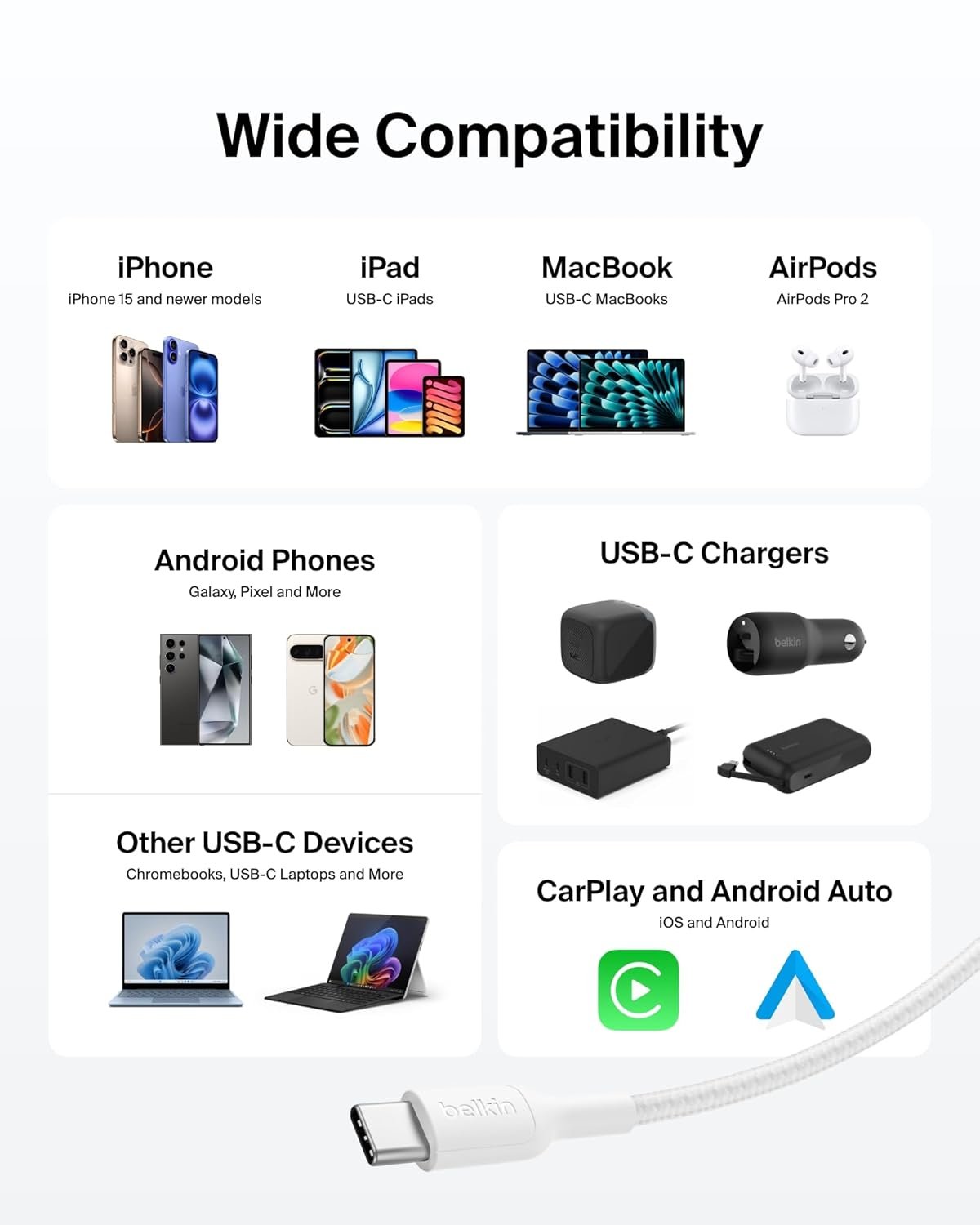 71ztgpab3tl. sl1500 1779657475 8147 Belkin Apple Certified USB-C to USB-C Braided Nylon Cable 1 Meter | Fast Charging Cable | Type C Charger Cable for iPhone 17, 16, Galaxy S25, Pixel 9, MacBook, iPad Pro | 2 Years Warranty | White