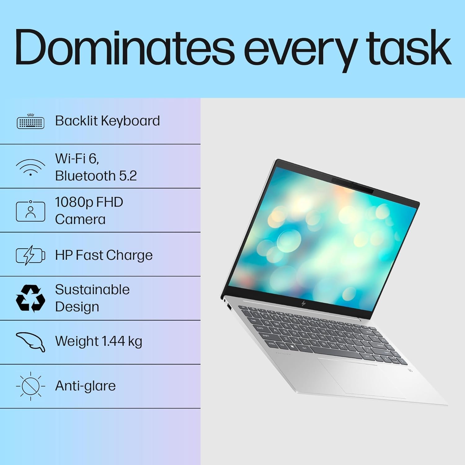 71fxpusbzjl. sl1500 HP Pavilion Plus, 13th Gen Intel Core i5-1335U Laptop (16GB DDR5, 512GB SSD) IPS WUXGA Anti-Glare, 14/35.6cm, Win 11, MS Office, Silver, 1.44kg, Intel Iris Xe Graphics, 5MP IR Camera, ew0116TU/0107tu