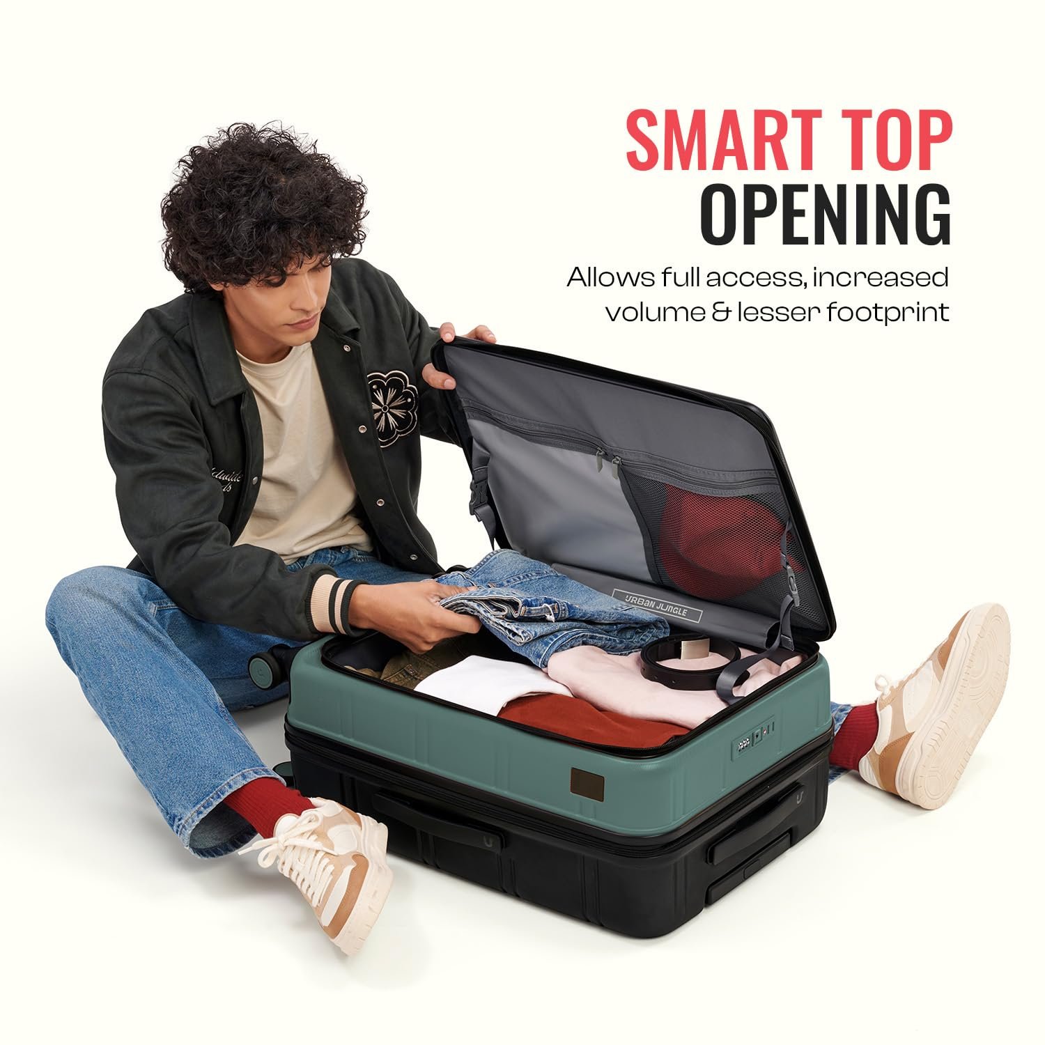 71hzcwm46 l. sl1500 Urban Jungle by Safari Hold-All Premium Top-Open Medium (67 cm) Trolley Bag, Polycarbonate Check-In Suitcase with 8 Silent Wheels and TSA Lock, Hardside Travelling Luggage for Both Men & Women (Green)