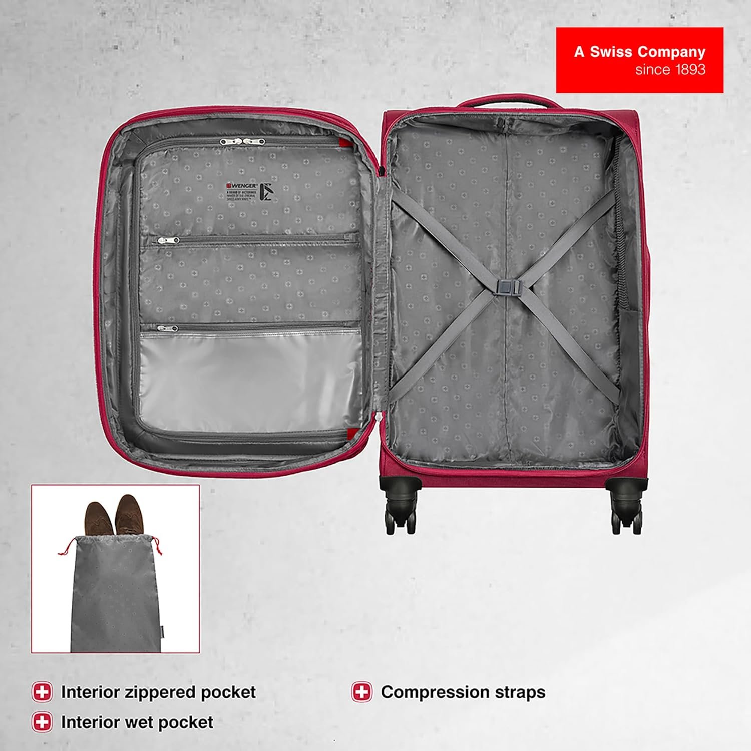 71kxsac8l. sl1500 WENGER, Fantic Medium Softside Case, Burgundy, 71 Liters, Swiss Designed-Blend of Style & Function, 612337-X1