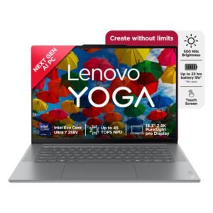 Lenovo Smartchoice Yoga Slim 7 Aura Edition, Intel Core Ultra 7 258V, 32GB RAM, 1TB SSD, WUXGA OLED, Copilot+ AI PC, 47 Tops, 15"/38.8cm, Windows 11, Office 2024, Grey, 1.53Kg, 83HM004NIN, AI Laptop
