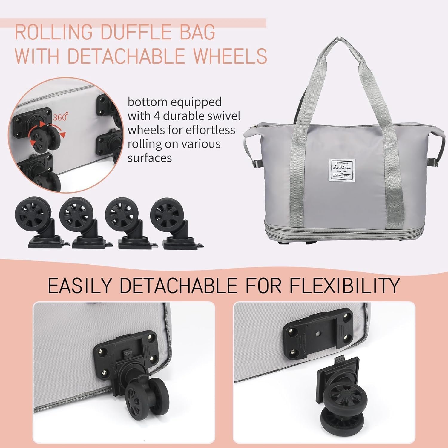 71qbtawjznl. sl1500 Foldable Travel Duffel Bag with Wheels | Lightweight Trolley Hand Luggage Bag with Large Capacity & Shoulder Straps | Portable Weekend & Shopping Bag (Multicolour)