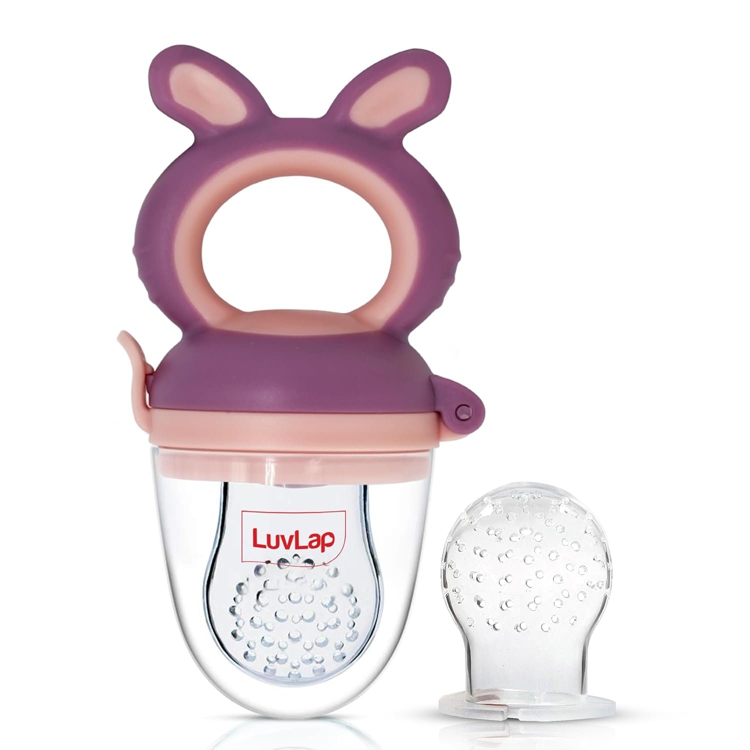LuvLap Silicone Food/Fruit Nibbler with Extra Mesh, Soft Pacifier/Feeder, Teether for Baby, Infant, Bunny Violet & Pink LuvLap Silicone Food/Fruit Nibbler with Extra Mesh, Soft Pacifier/Feeder, Teether for Baby, Infant, Bunny Violet & Pink