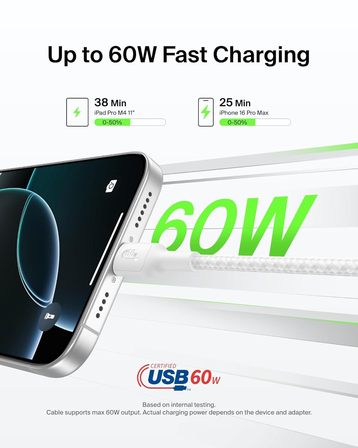 71t68k3e0il. sl1500 1779657472 7631 Belkin Apple Certified USB-C to USB-C Braided Nylon Cable 1 Meter | Fast Charging Cable | Type C Charger Cable for iPhone 17, 16, Galaxy S25, Pixel 9, MacBook, iPad Pro | 2 Years Warranty | White
