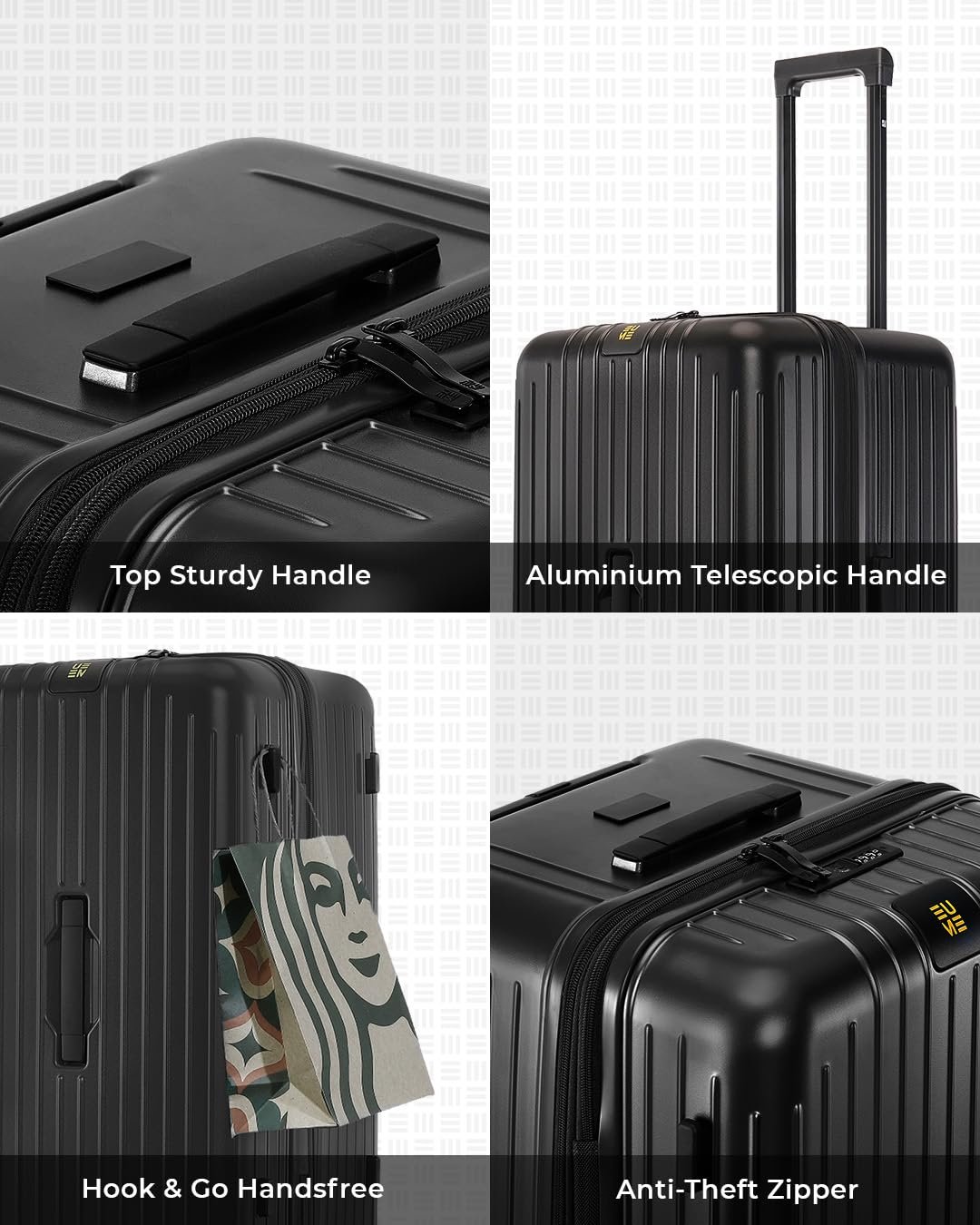 71wedscordl. sl1350 EUME Trunk Check in Trolley Bags for Travel Medium Size | 66cm to 74cm Expandable Trolley Bag | Polycarbonate 8 Silentrun Spinner Wheels Suitcase | Premium Trolley Bags for Travel (Charcoal Black)