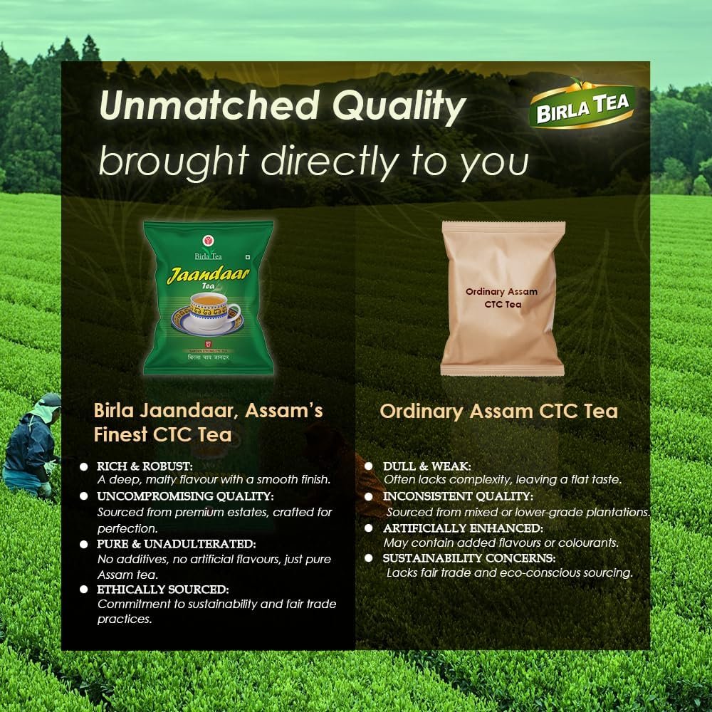 71wqvji3x9l. sl1000 Birla Jaandaar Premium CTC Tea | Strong Kadak Chai with Refreshing Taste & Extra Bold Character | Assam Black Tea | Loose Leaf | 2 X 250grams