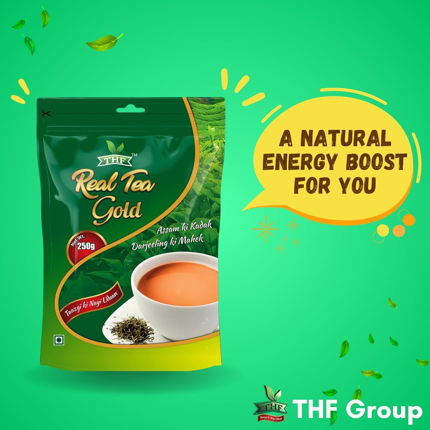 71y4joexeyl. sl1500 THF Real Tea Gold, Strong blend of Darjeeling Ctc long leaves | Rich & Quality Kadak flavourful Chai, 250 GM Pack