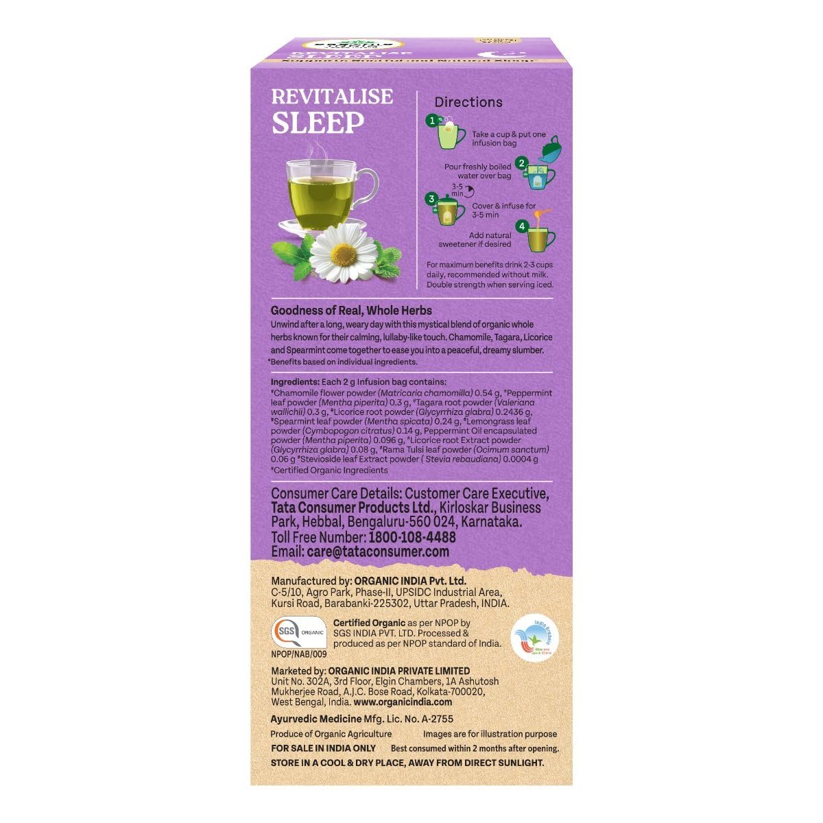 71znncnxjzl. sl1200 Organic India Revitalise Sleep Herbal Infusion, Pack of 25 Infusion Bags, Supports Restful & Natural Sleep, Calming Herbal Blend with Chamomile & Tagara, Whole Herb Formulation, Certified Organic, Caffeine Free