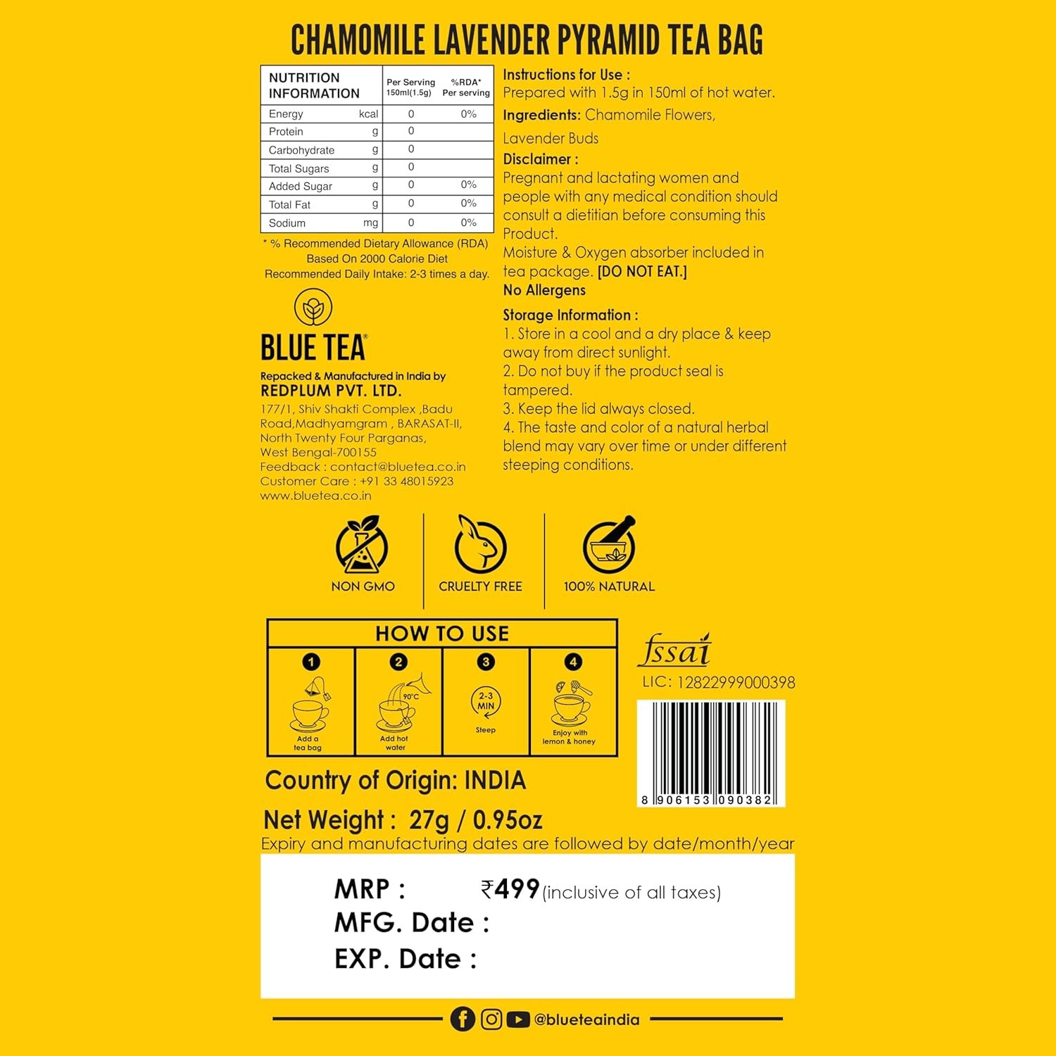 81gw2hjzbol. sl1500 BLUE TEA – Chamomile Lavender Tea – 18 Tea Bags – Plant Based | SLEEP TEA | Herbal Tea – Caffeine Free – Flower Based – Non-Bitter – Non-GMO | Featured In Shark Tank | Premium Tin Pack