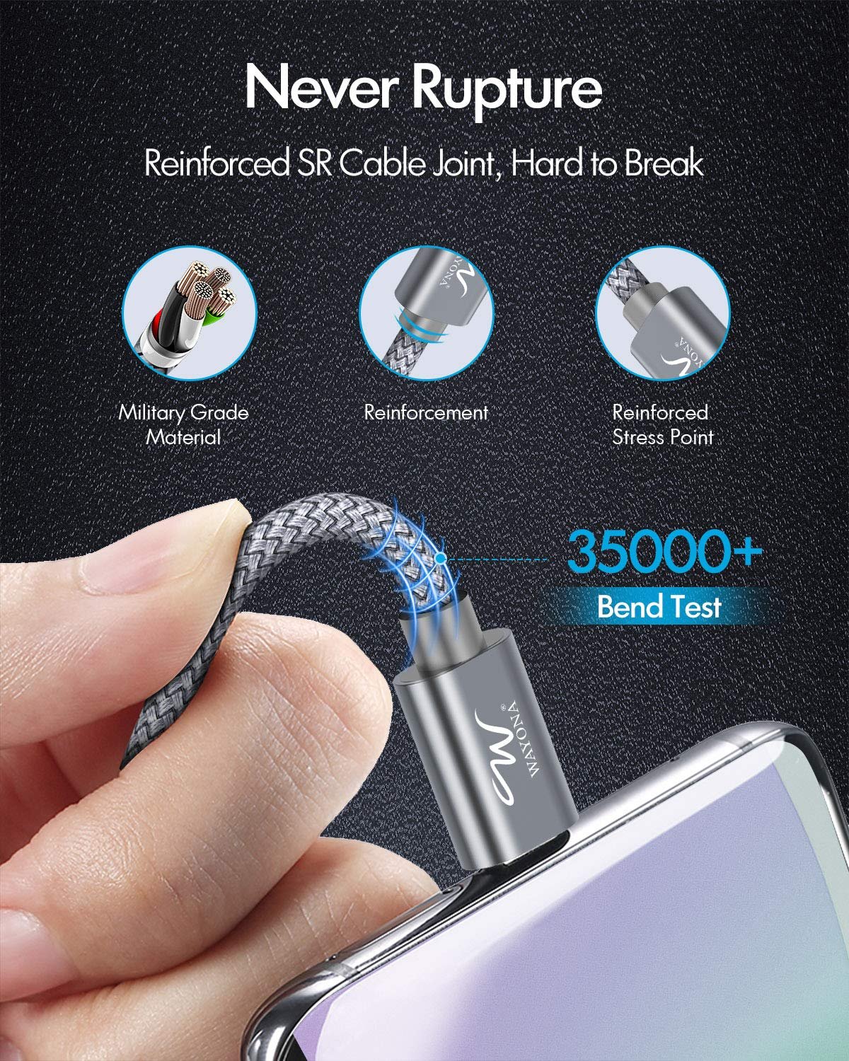81hqjmi3jgl. sl1500 Wayona Type C To Lightning MFI Certified 20W Fast Charging Nylon Braided USB CableC Cable For iPhone 14,14 Pro,14 Pro Max, iPhone 13 Series,12,12 Pro,11,11 Pro Max iPhone 12 Mini, X, 8 (2M, Grey)