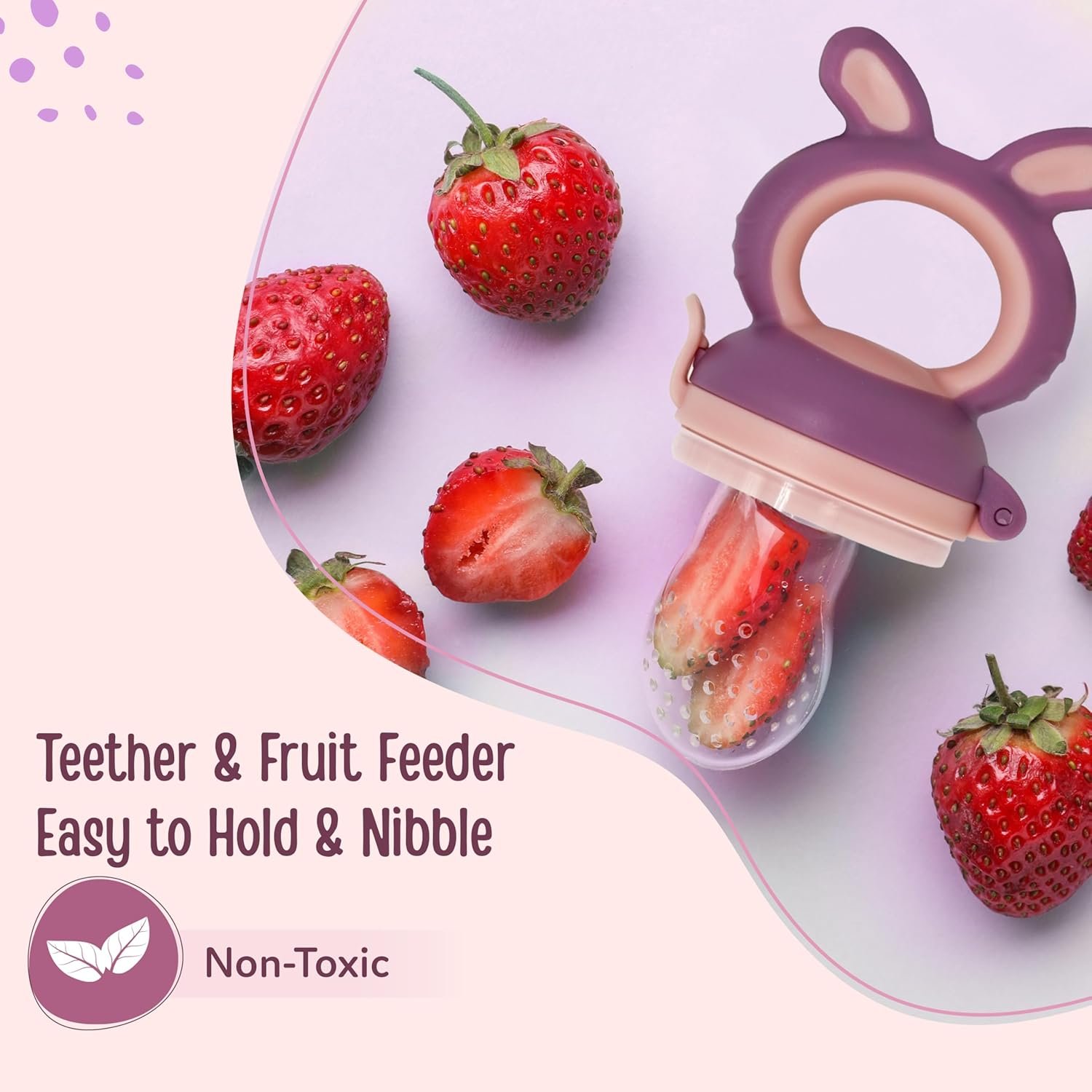 81snwyt9odl. sl1500 LuvLap Silicone Food/Fruit Nibbler with Extra Mesh, Soft Pacifier/Feeder, Teether for Baby, Infant, Bunny Violet & Pink