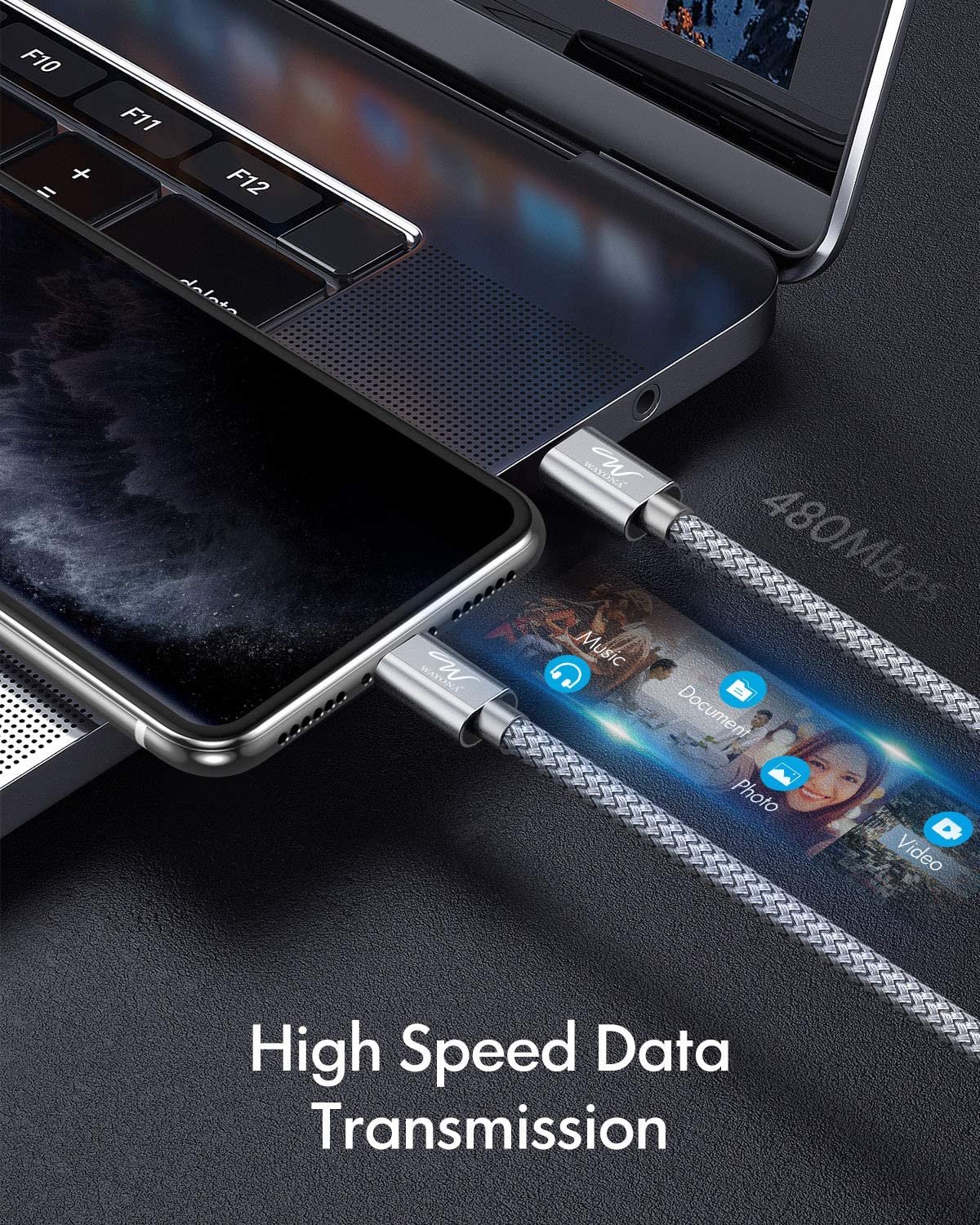 81vizvmn46l. sl1500 Wayona Type C To Lightning MFI Certified 20W Fast Charging Nylon Braided USB CableC Cable For iPhone 14,14 Pro,14 Pro Max, iPhone 13 Series,12,12 Pro,11,11 Pro Max iPhone 12 Mini, X, 8 (2M, Grey)