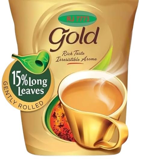 RJ 7773 Gold Tea, Premium Assam Teas With Gently Rolled Aromatic Long Loose Leaves, Rich & Aromatic Chai, Black Tea (500g) RJ 7773 Gold Tea, Premium Assam Teas With Gently Rolled Aromatic Long Loose Leaves, Rich & Aromatic Chai, Black Tea (500g)