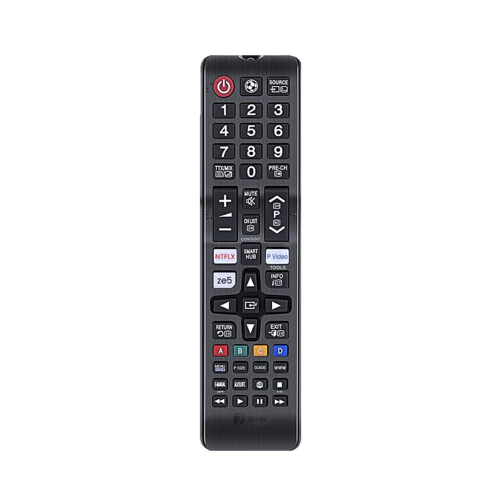 7 SEVEN® Compatible With Samsung Tv Remote Control Universal Suitable For LCD LED OLED QLED UHD HD Plasma 3D Smart Hub Television With Hotkeys - Match Remotes Keys Exactly With Existing Remote, Black 7 SEVEN® Compatible With Samsung Tv Remote Control Universal Suitable For LCD LED OLED QLED UHD HD Plasma 3D Smart Hub Television With Hotkeys - Match Remotes Keys Exactly With Existing Remote, Black
