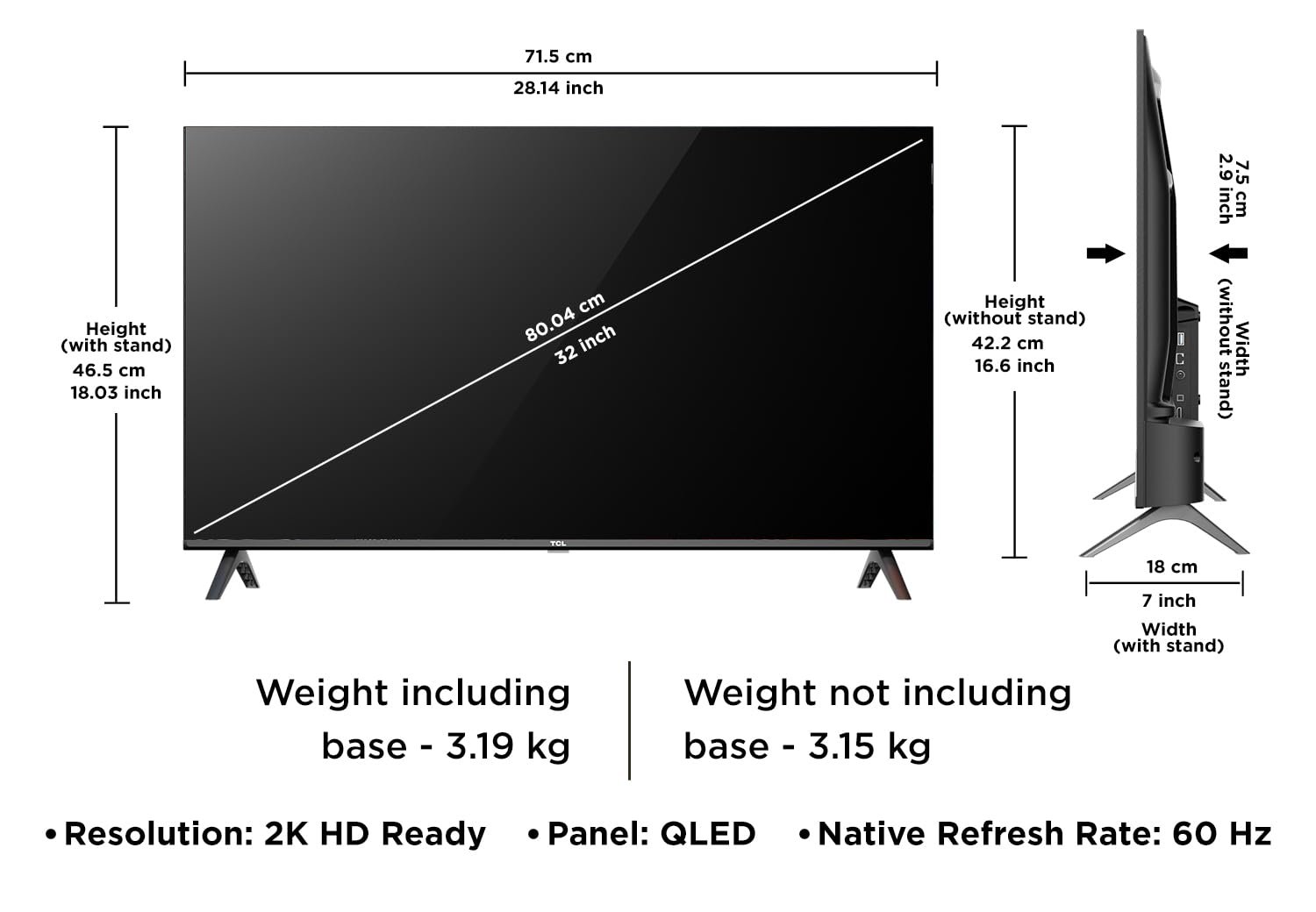 61 7i8krwzl. sl1500 TCL 80 cms (32 inches) V4C Series HD Ready Smart QLED Google TV 32V4C