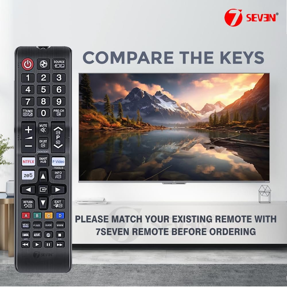 616ygcxih7l. sl1000 7 SEVEN® Compatible With Samsung Tv Remote Control Universal Suitable For LCD LED OLED QLED UHD HD Plasma 3D Smart Hub Television With Hotkeys – Match Remotes Keys Exactly With Existing Remote, Black