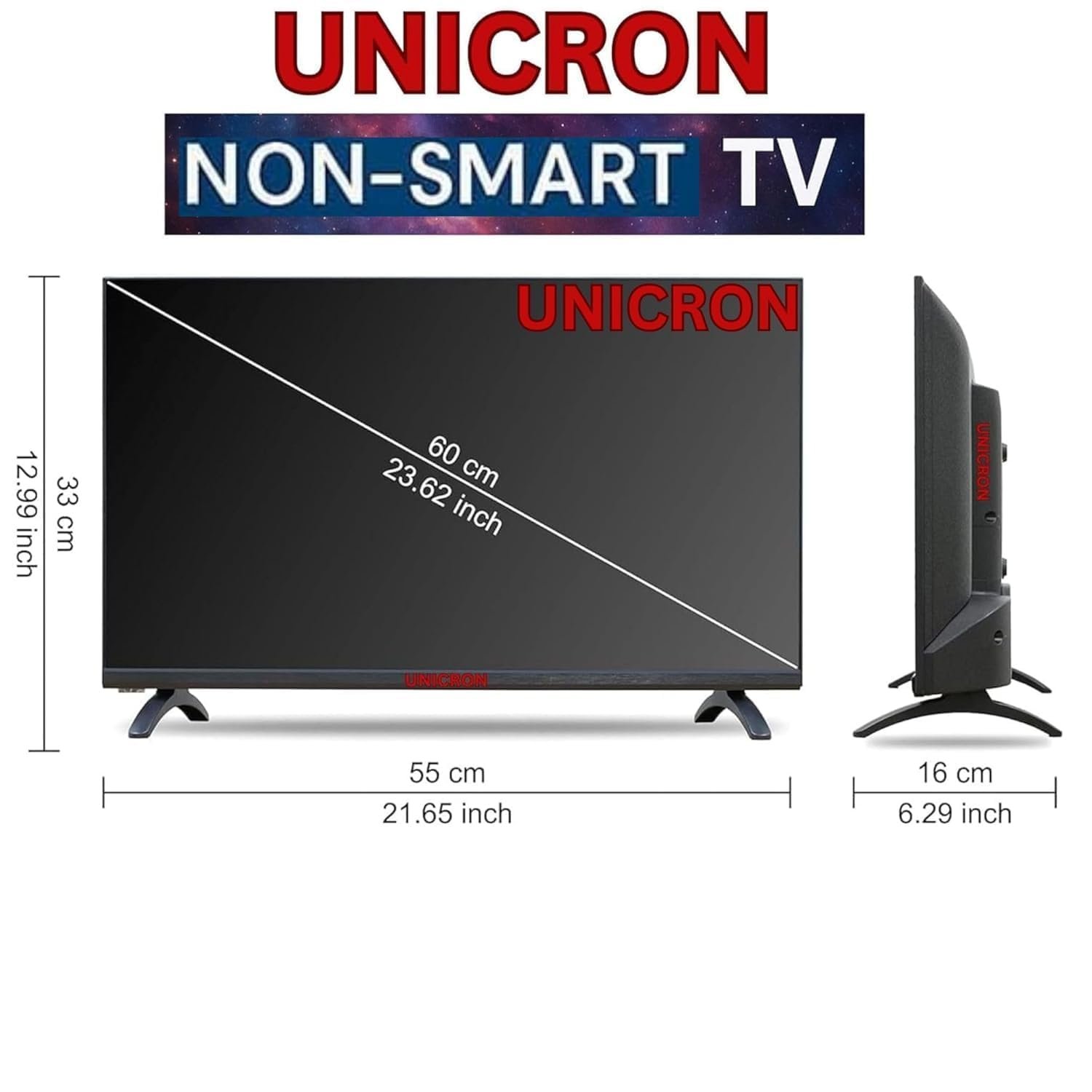 619xqjbom3l. sl1500 UNICRON 24 Inch HD LED TV Non Smart 20W Sound Output, Slim Design Premuim Crystal Clear Display with HDMI & USB Ports, Ideal for Home, Office & Monitor