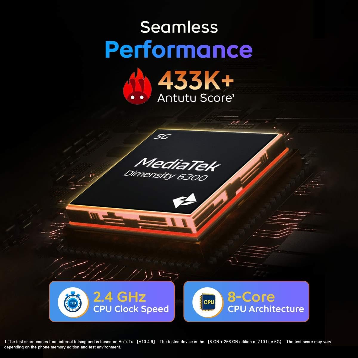 61fox3ci7l. sl1200 iQOO Z10 Lite 5G (Cyber Green, 4GB RAM, 128GB Storage) | 6000 mAh Battery | Dimensity 6300 5G Processor with 433K+* AnTuTu Score | IP64 Rated & Military Grade Shock-Resistance*