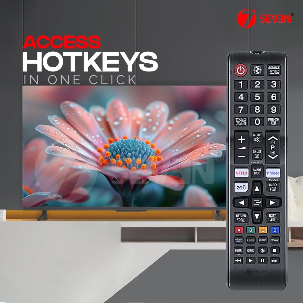 61hy86nw32l. sl1000 7 SEVEN® Compatible With Samsung Tv Remote Control Universal Suitable For LCD LED OLED QLED UHD HD Plasma 3D Smart Hub Television With Hotkeys – Match Remotes Keys Exactly With Existing Remote, Black