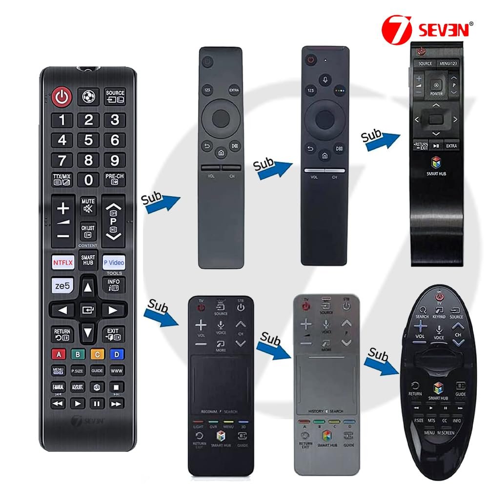 61jpr60ug0l. sl1000 7 SEVEN® Compatible With Samsung Tv Remote Control Universal Suitable For LCD LED OLED QLED UHD HD Plasma 3D Smart Hub Television With Hotkeys – Match Remotes Keys Exactly With Existing Remote, Black