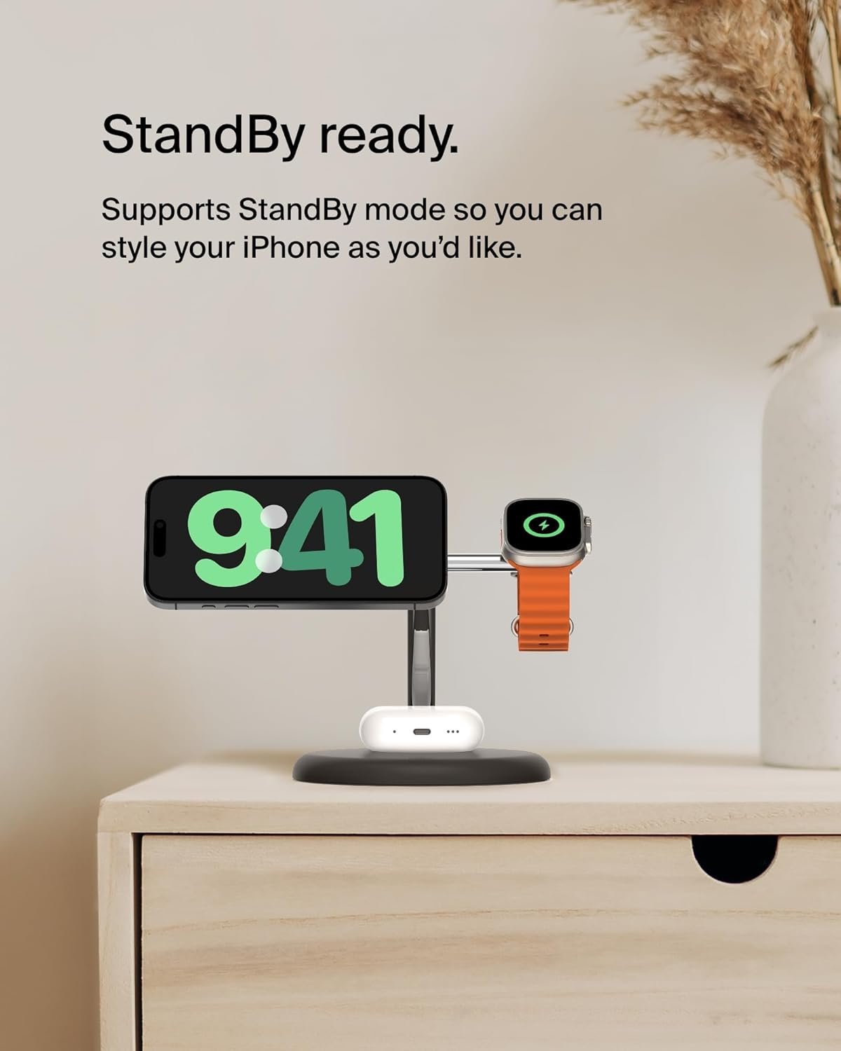 61wsacvtvul. sl1500 Belkin MagSafe 3-in-1 Qi2 Wireless Charger Stand 15W | Fast Charging iPhone Charger for iPhone 16, 15, 14 & 13 Series, AirPods, & Apple Watch | 36W Charger Included | Black