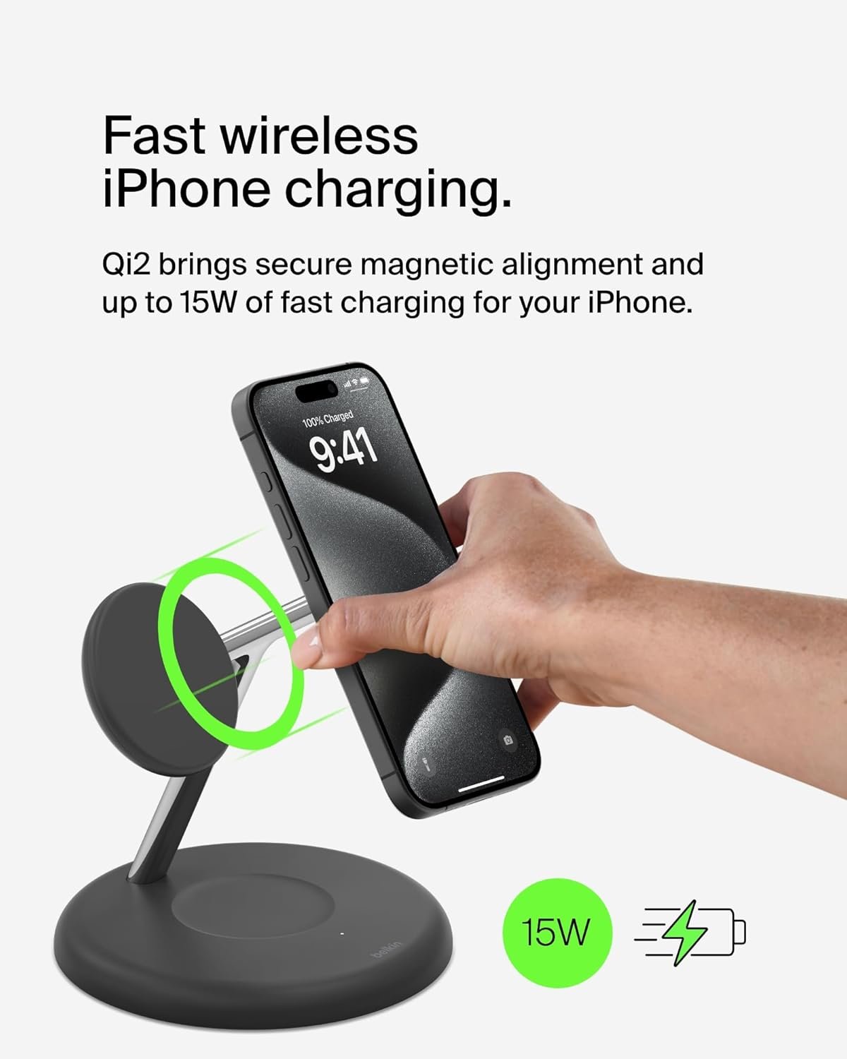 713t8ipdazl. sl1500 Belkin MagSafe 3-in-1 Qi2 Wireless Charger Stand 15W | Fast Charging iPhone Charger for iPhone 16, 15, 14 & 13 Series, AirPods, & Apple Watch | 36W Charger Included | Black