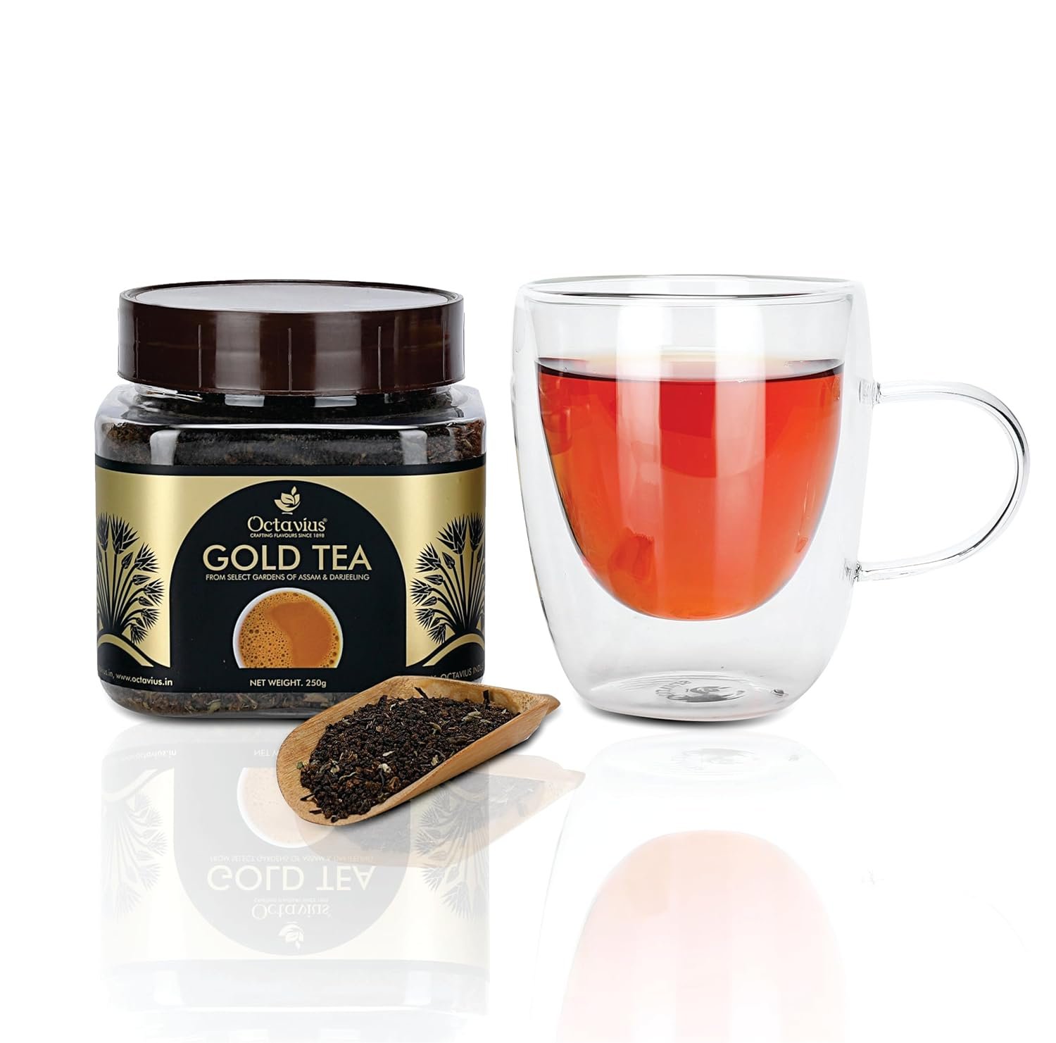 718g 4qxvl. sl1500 Octavius Gold CTC Tea – 250 Gm Jar | Consists 85% Kadak Assam Black Tea & 15% Aromatic Darjeeling Long Leaf Tea| Perfect Combination Of Strength & Aroma|Blended For Tea Connoisseurs | 250g